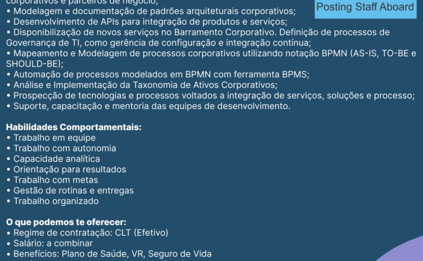 [ClubInfoBSB] Arquiteto SOA Goiânia – Sênior – Presencial