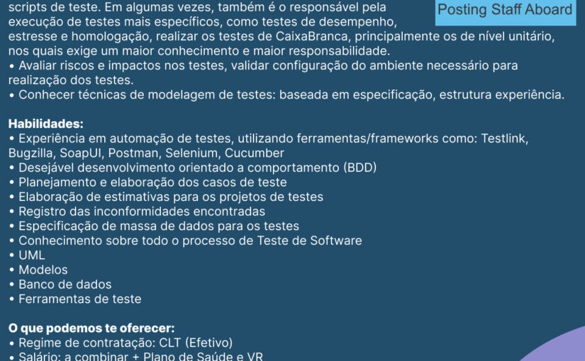 [ClubInfoBSB] Analista de Testes Pleno – Presencial Goiânia