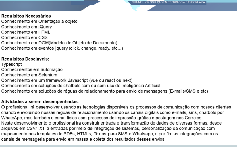 [leonardoti] OPORTUNIDADE PARA ANALISTA DESENVOLVEDOR SÊNIOR