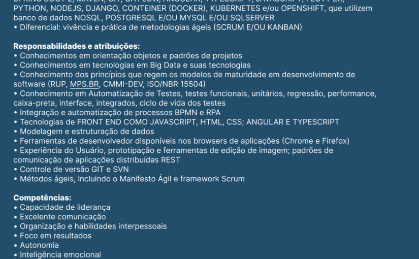 [ClubInfoBSB] DESENVOLVELDOR PLENO OU SÊNIOR – GOIÂNIA PRESENCIAL