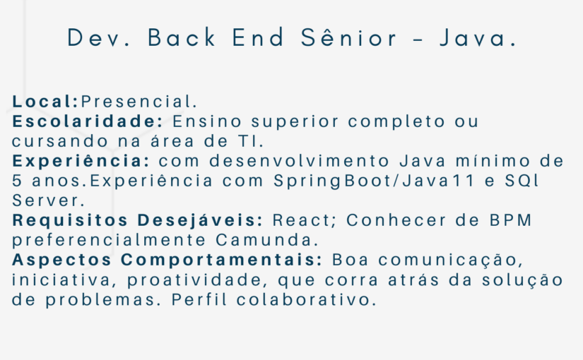 [ClubInfoBSB] Vaga Dev. Back End. Sênior – Java