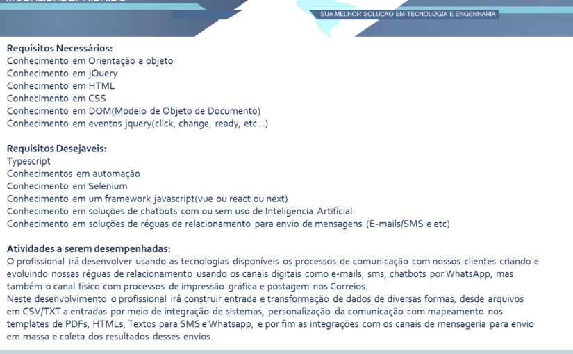 [leonardoti] OPORTUNIDADE PARA DESENVOLVEDOR SÊNIOR – MODALIDADE HIBRIDO