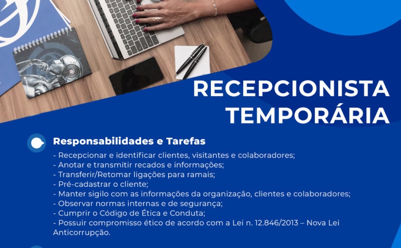 [ClubInfoBSB] [TECNISYS] VAGA EM ABERTO_RECEPCIONISTA TEMPORÁRIA