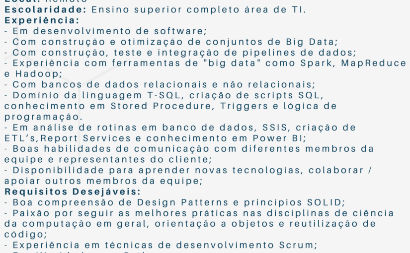 [ClubInfoBSB] Vaga Engenheiro Data Analytics