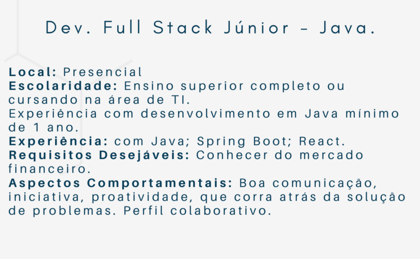 [ClubInfoBSB] Vaga Dev. Full Stack Júnior – Java