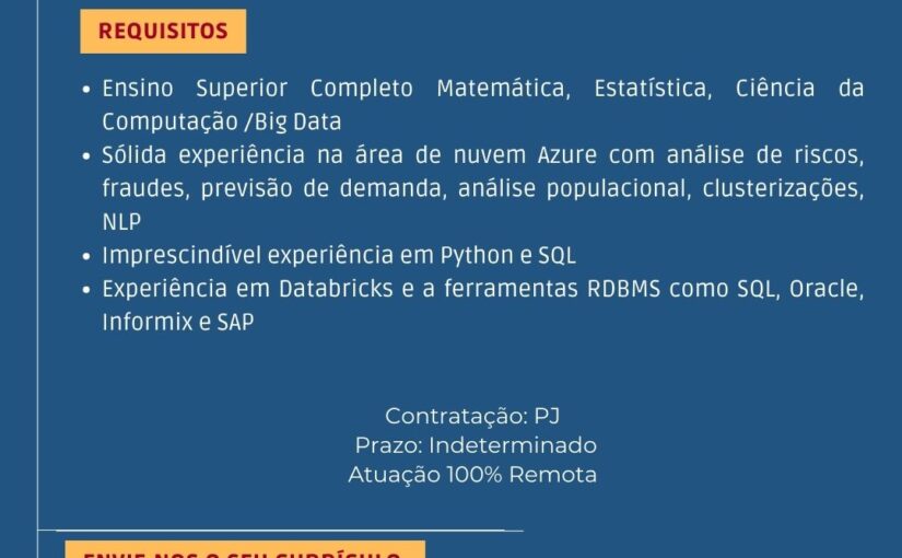 [ClubInfoBSB] VAGA CIENTISTA DE DADOS – 100% REMOTO