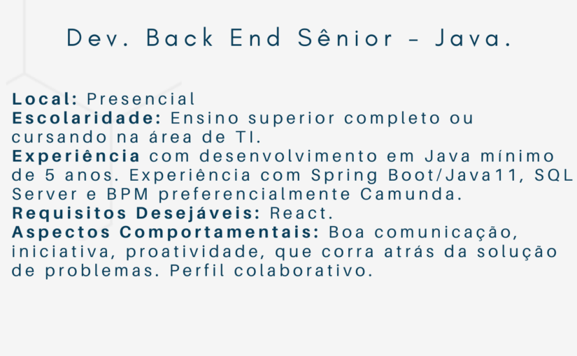 [ClubInfoBSB] Vaga Dev. Back End Sênior – Java.