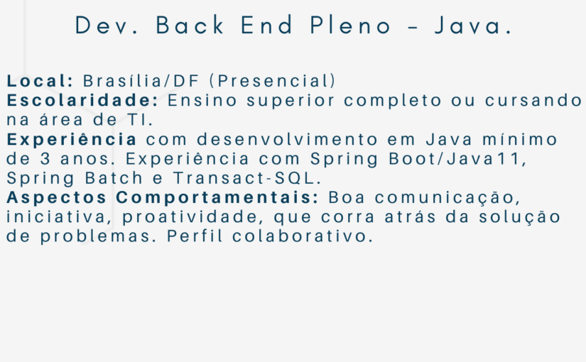 [ClubInfoBSB] Vaga Dev. Back End Pleno – Java