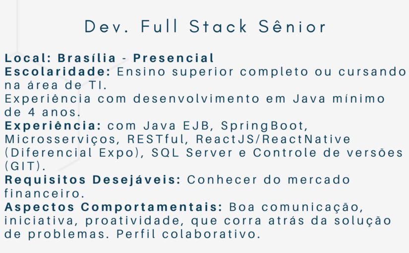 [ClubInfoBSB] Vaga Dev. Full Stack Sênior