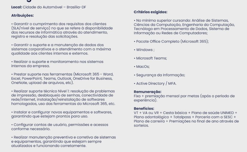 [ClubInfoBSB] Vaga: Assistente de TI