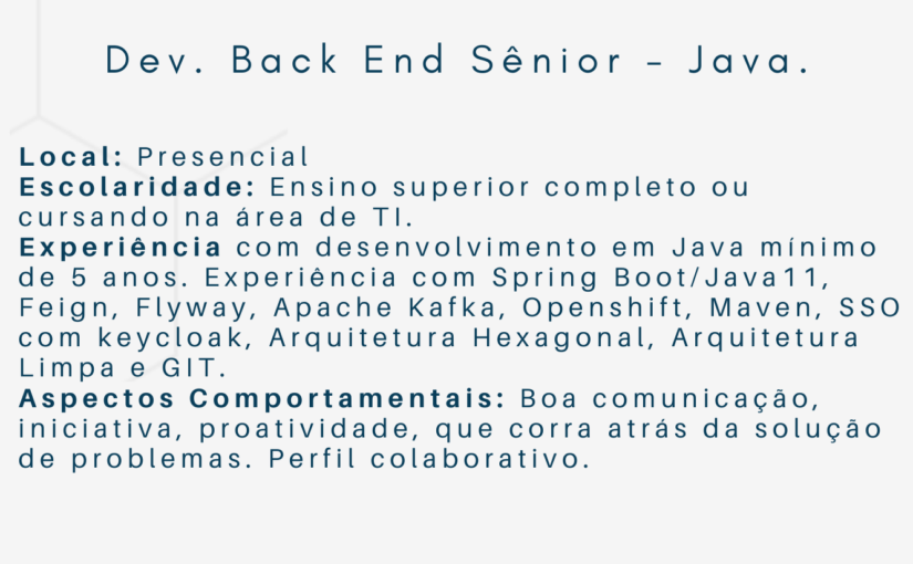 [ClubInfoBSB] Vaga Dev. Back End Sênior – Java.