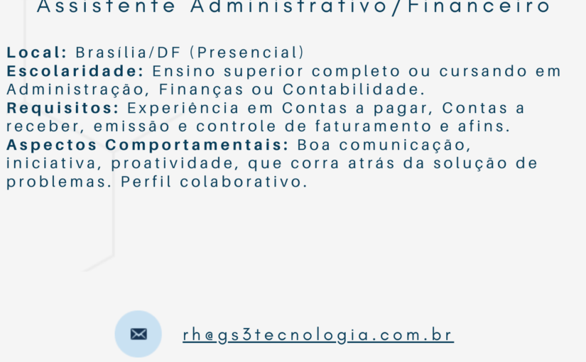 [ClubInfoBSB] Vaga Assistente Administrativo/Financeiro