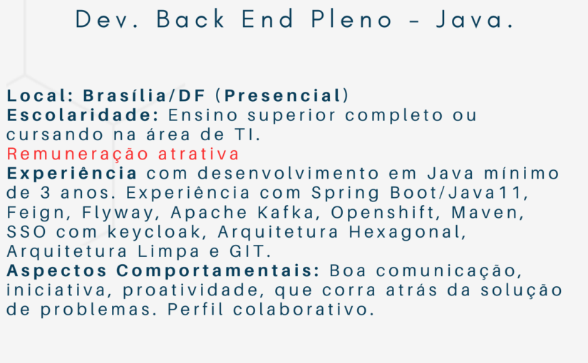 [ClubInfoBSB] Vaga Dev. Back End Pleno – Java.