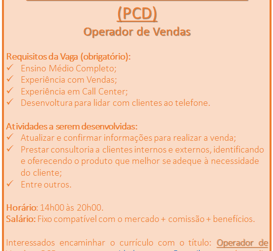 [Grupo Empregos em Brasília] PESSOA COM DEFICIÊNCIA – 10/11/16 09:22