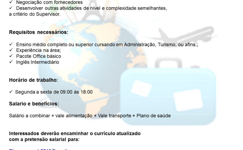 [Grupo Empregos em Brasília] CONSULTOR DE TURISMO 20/12/16