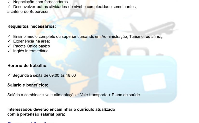 [Grupo Empregos em Brasília] CONSULTOR DE TURISMO 27/12/16