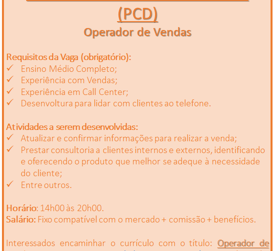 [Grupo Empregos em Brasília] PCD . 02/12/16