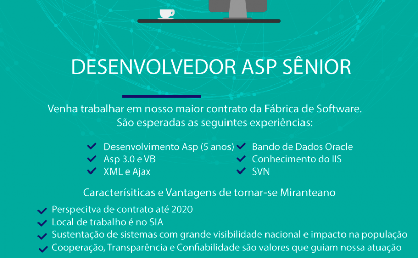 [Grupo Empregos em Brasília] Vaga para Desenvolvedor ASP Sênior – 26/12/16