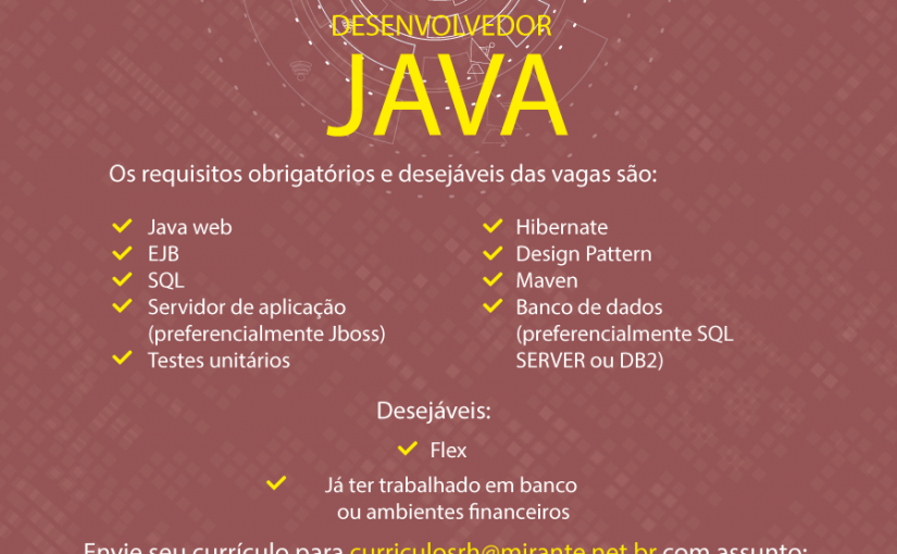 [Grupo Empregos em Brasília] Grande oportunidade para Desenvolvedor Java Sênior- Mirante Tecnologia