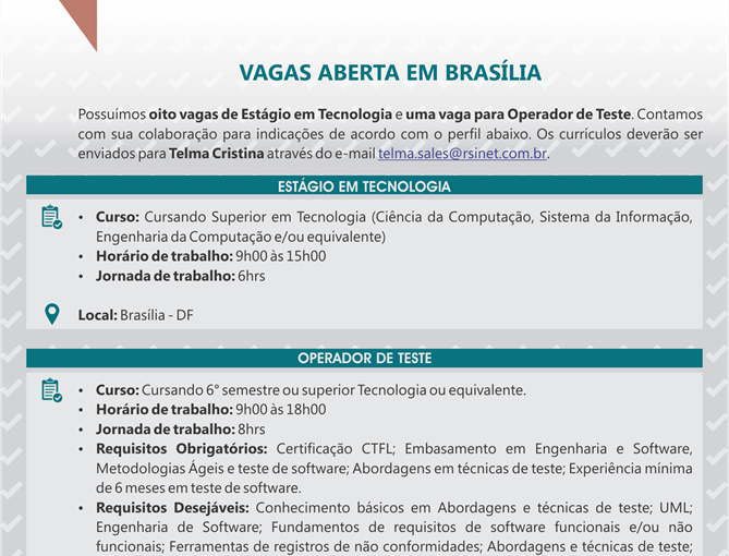 [ClubInfoBSB] Fwd: Divulgação de vagas – RSI