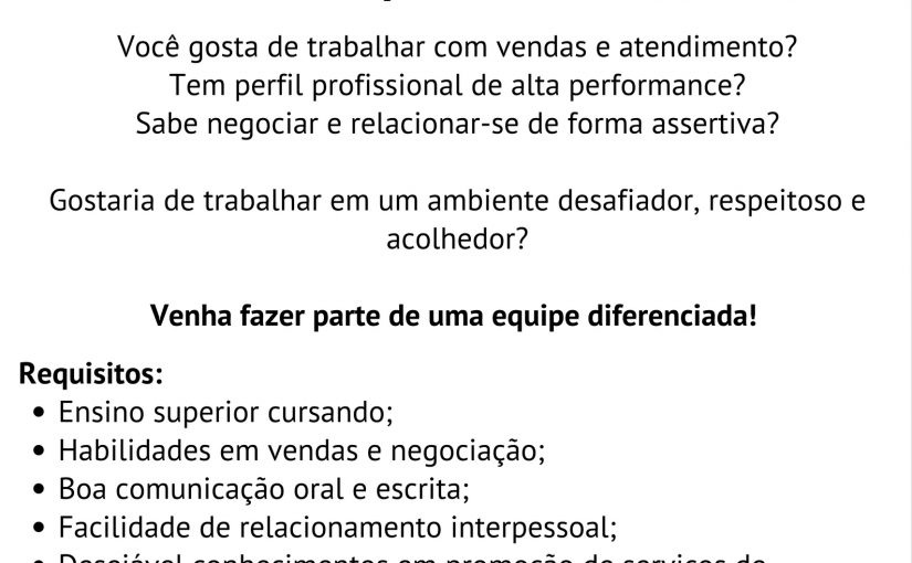 [Grupo Empregos em Brasília] OPORTUNIDADE VENDEDOR HOTELARIA 17/01