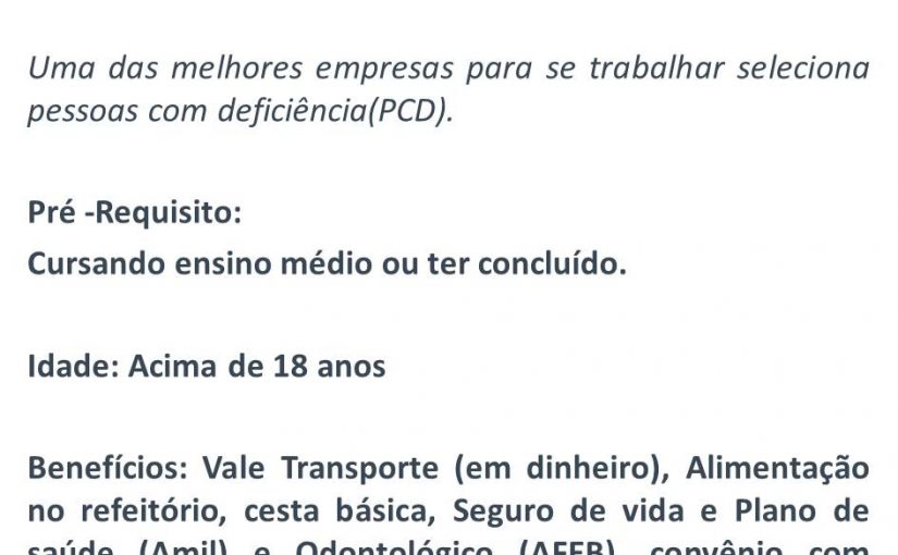 [Grupo Empregos em Brasília] Vaga p/ Pessoa com Deficiência 19/01 14:01