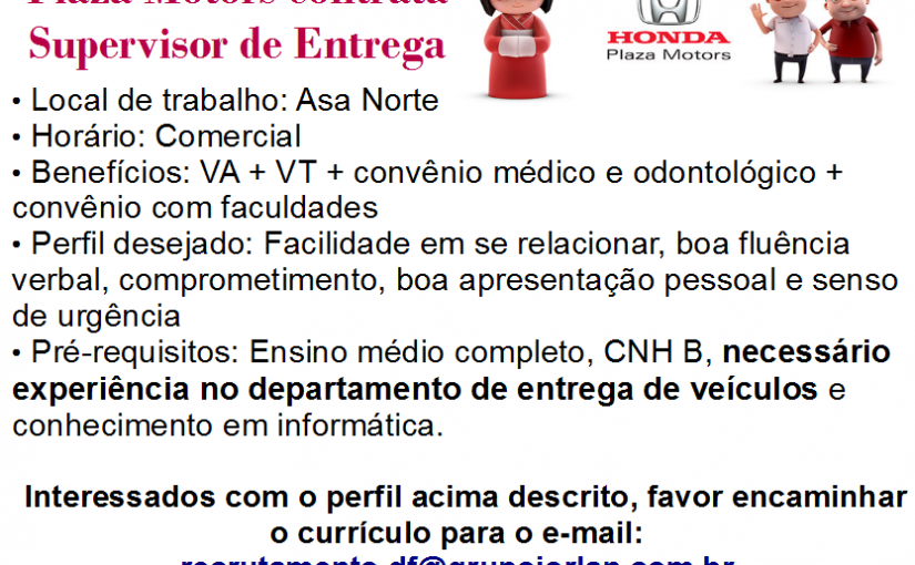 [Grupo Empregos em Brasília] SUPERVISOR DE ENTREGA 17/01/17 7