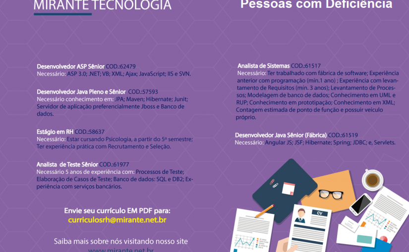 [Grupo Empregos em Brasília] Oportunidades PCD – Mirante Tecnologia 10/01