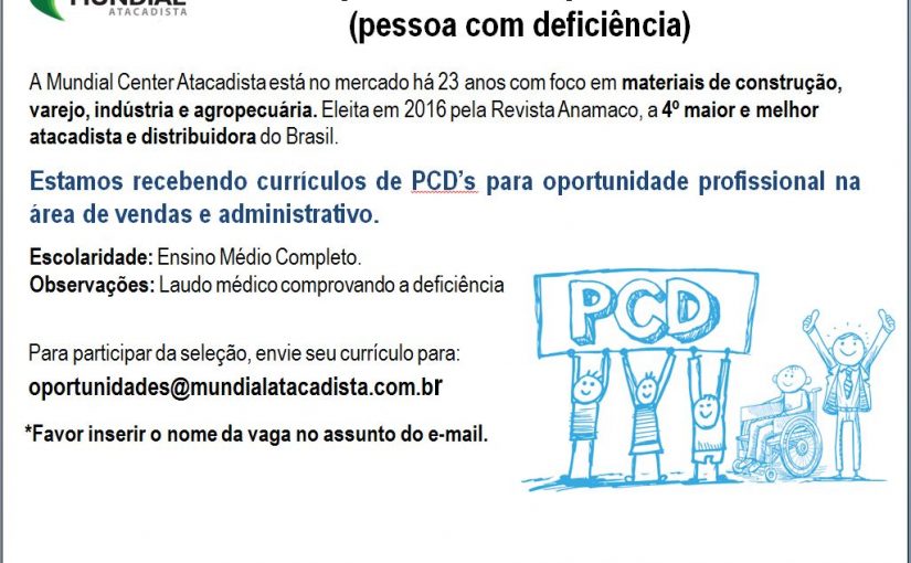 [Grupo Empregos em Brasília] Vaga – PCD 23/01/17