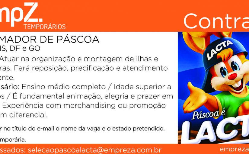 [Grupo Empregos em Brasília] Vaga: Animador de Pascoa