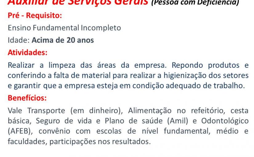 [Grupo Empregos em Brasília] Vagas Destinada para pessoa com deficiência 14/02/17