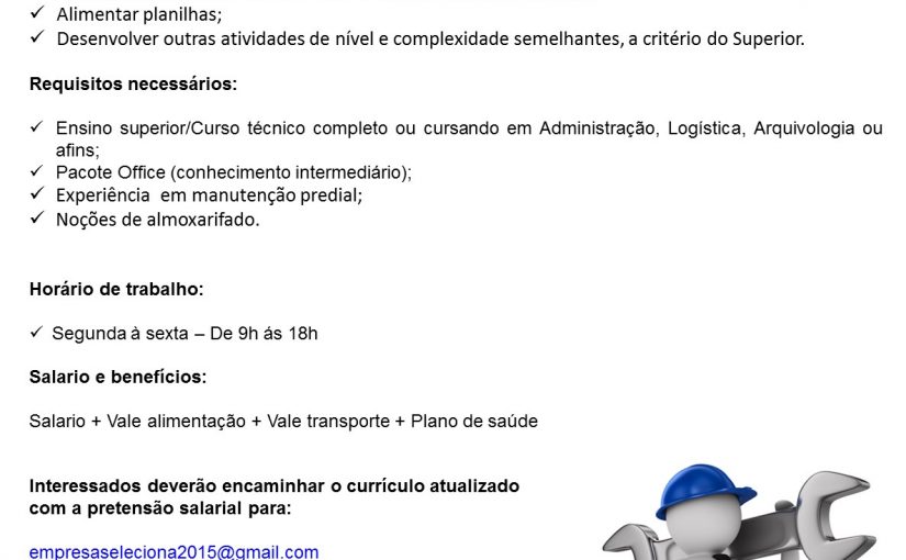 [Grupo Empregos em Brasília] ASSISTENTE DE MANUTENÇÃO 15/03