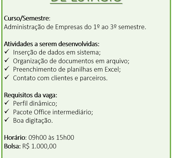 [Grupo Empregos em Brasília] Estágio para estudantes de Administração – 27/03/17