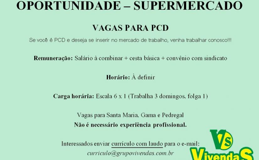 [Grupo Empregos em Brasília] VAGAS DIVERSAS PARA PCD- Não precisa experiência