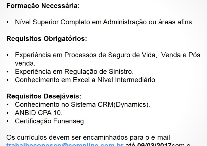 [Grupo Empregos em Brasília] Seleção Analista de Operações I – Comp Line 06/03