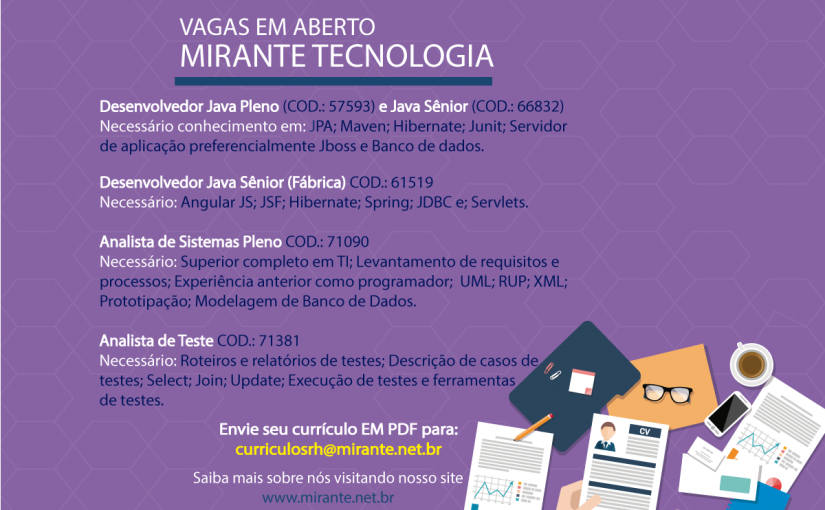 [Grupo Empregos em Brasília] Diversas Oportunidades – Mirante Tecnologia 21/03/17