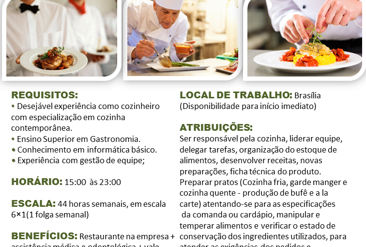 [Grupo Empregos em Brasília] COZINHEIRO – 24/04/17