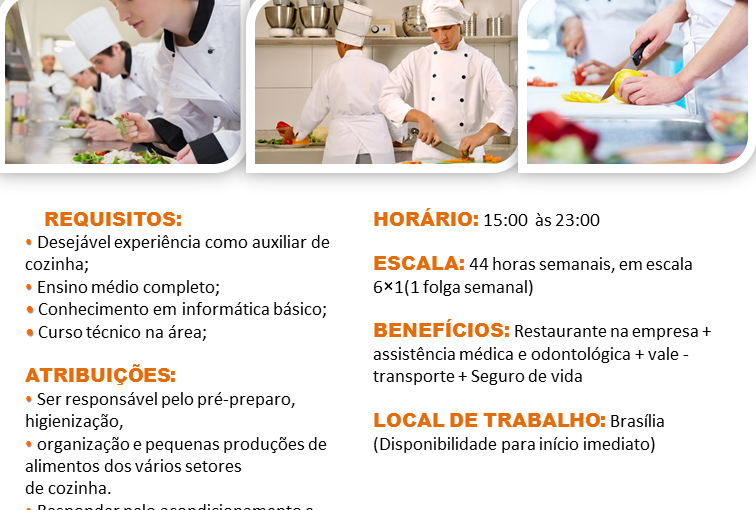 [Grupo Empregos em Brasília] AUX. DE COZINHA – 24/04/17