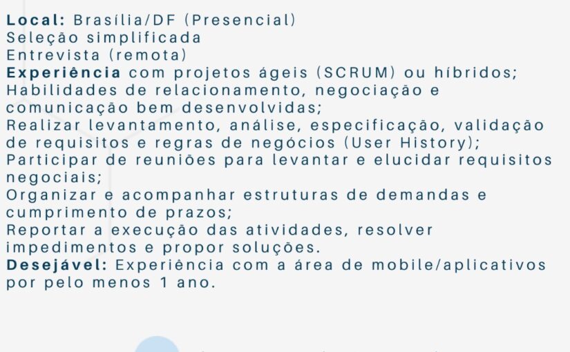 [ClubInfoBSB] Vaga Analista de Requisitos