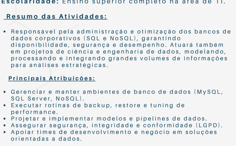 [ClubInfoBSB] ADMINISTRADOR DE BANCO DE DADOS & CIENCIA DE DADOS