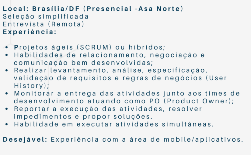 [ClubInfoBSB] ANALISTA DE REQUISITOS (PO)