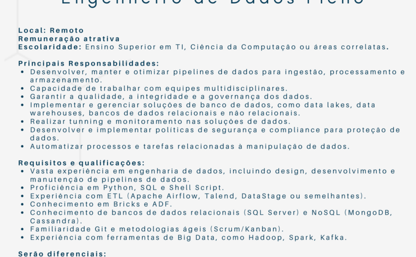 [ClubInfoBSB] Engenheiro de Dados pl – Remoto